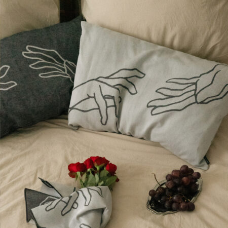 Housse de coussin Manos rectangulaire en jacquard · Blanche