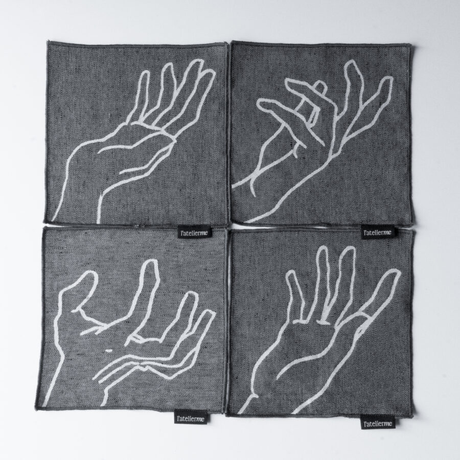 Set de 4 serviettes de cocktail Manos réversible en jacquard – Image 3