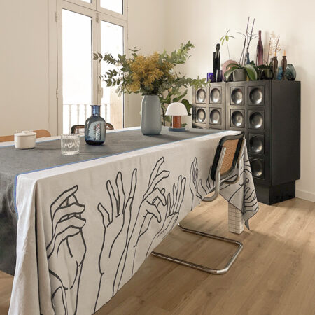Nappe Manos réversible en jacquard 195 x 355 · Biais bleu