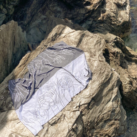 Serviette Manos réversible en jacquard 130 x 215 · Biais bleu