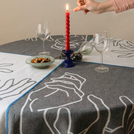 Nappe Manos réversible en jacquard 130 x 140 · Biais bleu